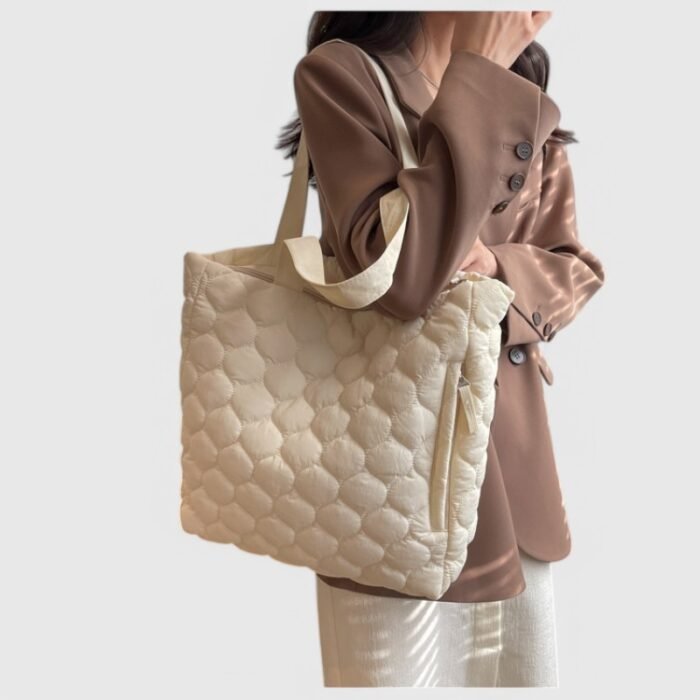 Oversized Nylon Puffer Tote Bag with Visible Sewing Thread - Image 10