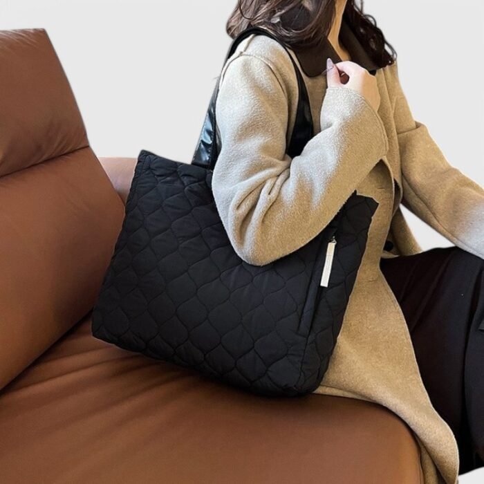 Oversized Nylon Puffer Tote Bag with Visible Sewing Thread - Image 11