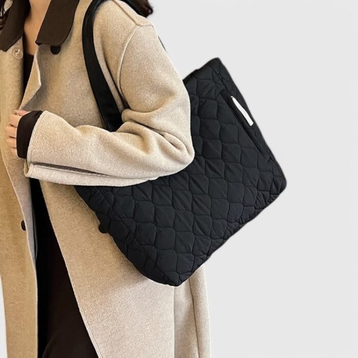 Oversized Nylon Puffer Tote Bag with Visible Sewing Thread - Image 13