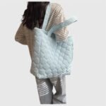 Oversized Nylon Puffer Tote Bag with Visible Sewing Thread - Image 14