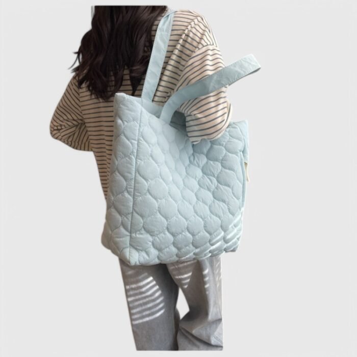 Oversized Nylon Puffer Tote Bag with Visible Sewing Thread - Image 14