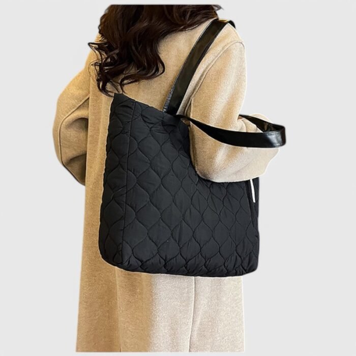 Oversized Nylon Puffer Tote Bag with Visible Sewing Thread - Image 15