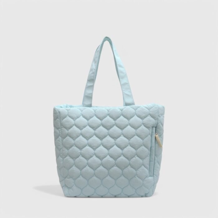 Oversized Nylon Puffer Tote Bag with Visible Sewing Thread - Image 1