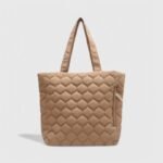 Oversized Nylon Puffer Tote Bag with Visible Sewing Thread - Image 2