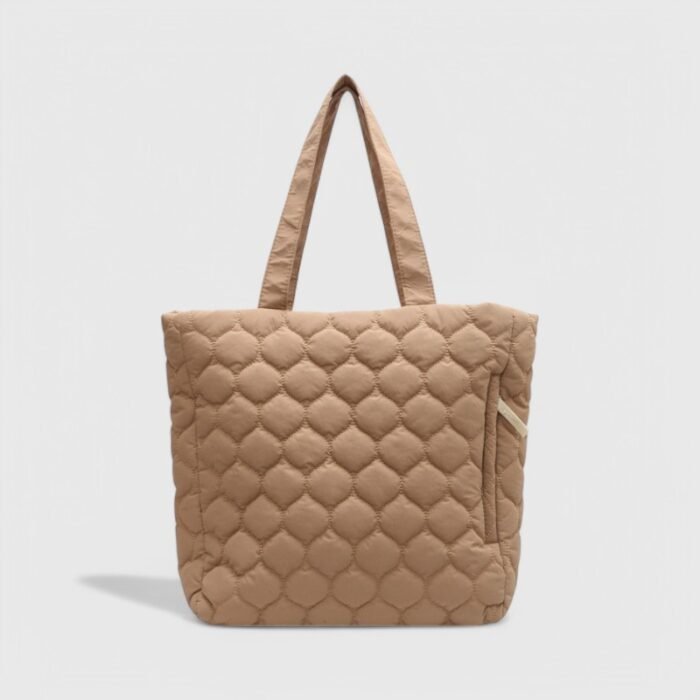 Oversized Nylon Puffer Tote Bag with Visible Sewing Thread - Image 2