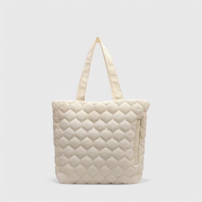 Oversized Nylon Puffer Tote Bag with Visible Sewing Thread - Image 4