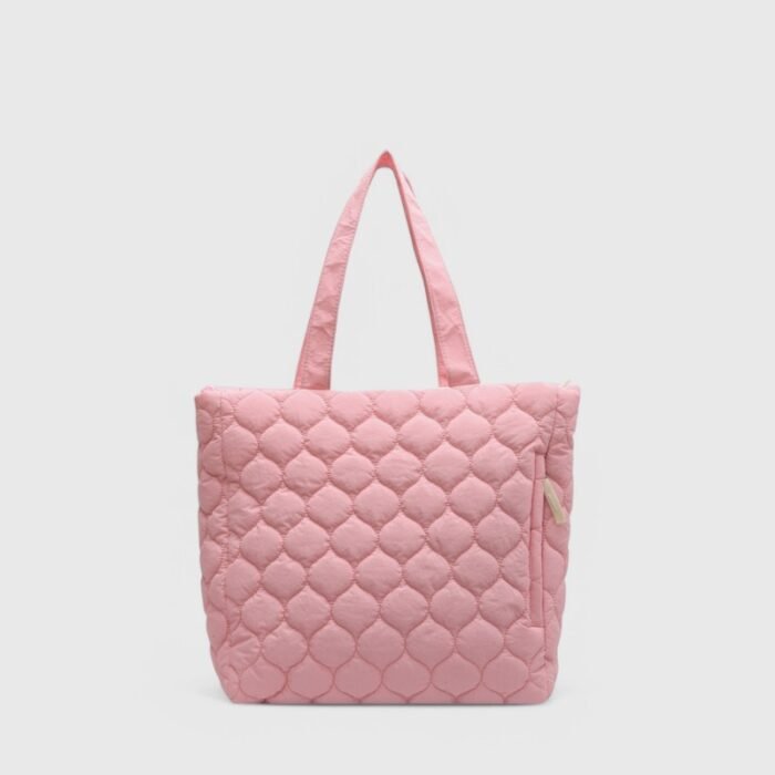 Oversized Nylon Puffer Tote Bag with Visible Sewing Thread - Image 3