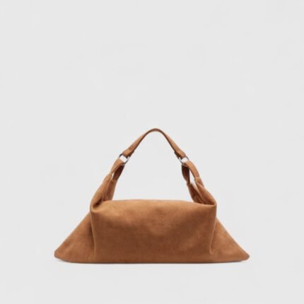 Soft Curved Design Suede Shoulder Bag with Smooth Zip Closure
