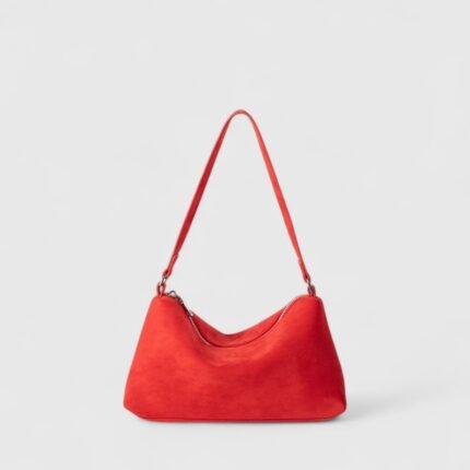 Sleek Square Baguette Suede Shoulder Bag with Zipper Closure