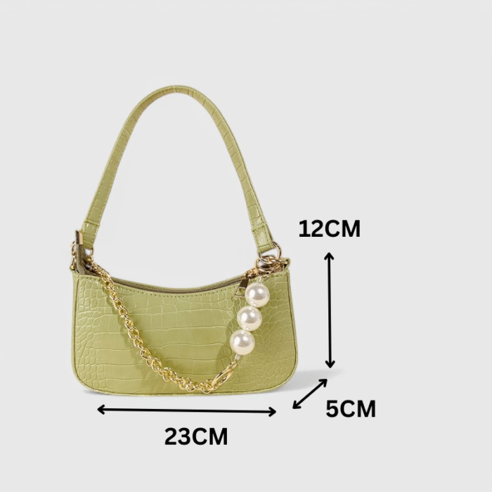 Crocodile Texture Fancy Shoulder Bag with Chain Accent - Image 4