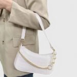 Crocodile Texture Fancy Shoulder Bag with Chain Accent - Image 5