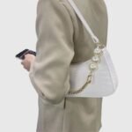 Crocodile Texture Fancy Shoulder Bag with Chain Accent - Image 6