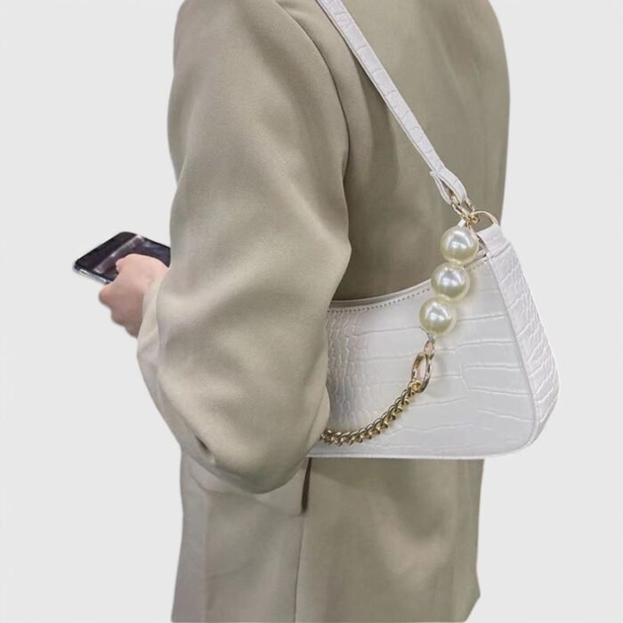 Crocodile Texture Fancy Shoulder Bag with Chain Accent - Image 6