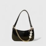 Crocodile Texture Fancy Shoulder Bag with Chain Accent