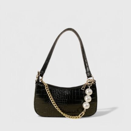 Crocodile Texture Fancy Shoulder Bag with Chain Accent