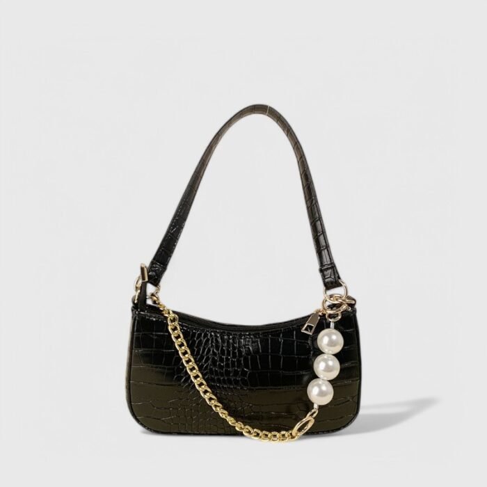 Crocodile Texture Fancy Shoulder Bag with Chain Accent - Image 1