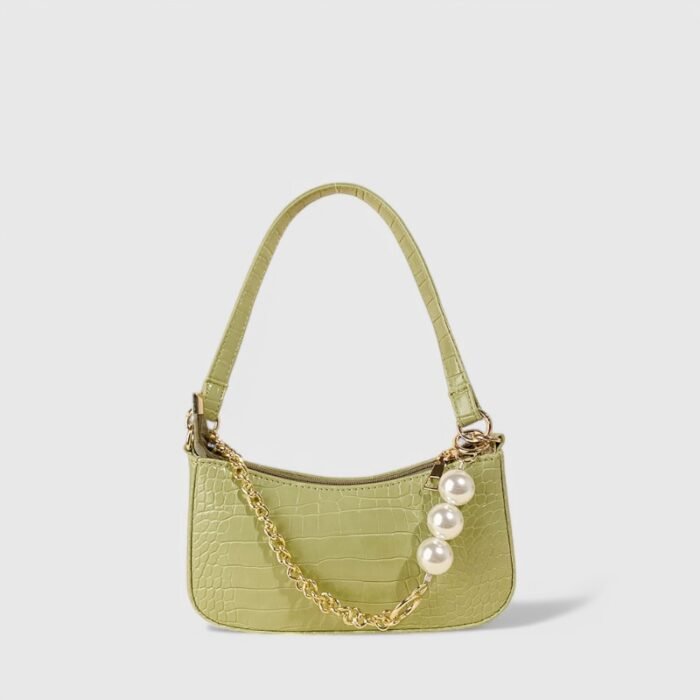 Crocodile Texture Fancy Shoulder Bag with Chain Accent - Image 3
