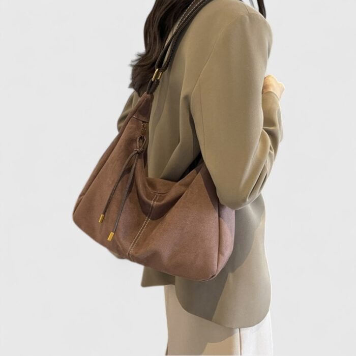 Contrast Stitch PU Suede Shoulder Bag with Trendy Cross-Border Style - Image 9