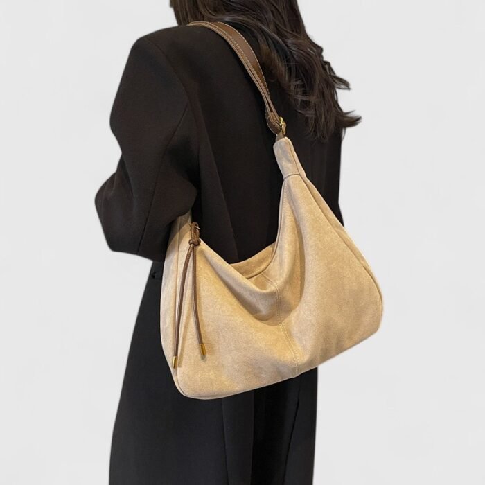 Contrast Stitch PU Suede Shoulder Bag with Trendy Cross-Border Style - Image 7