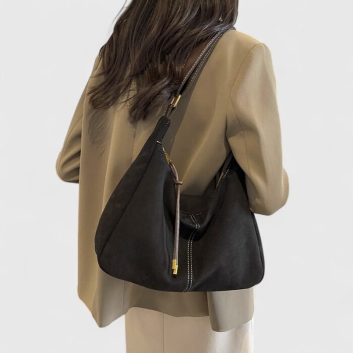 Contrast Stitch PU Suede Shoulder Bag with Trendy Cross-Border Style - Image 6