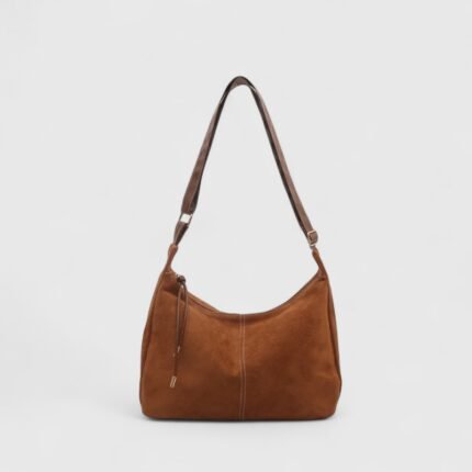 Contrast Stitch PU Suede Shoulder Bag with Trendy Cross-Border Style