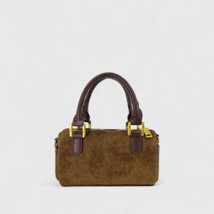 Velvet Mini Boston Suede Shoulder Bag with Soft Texture