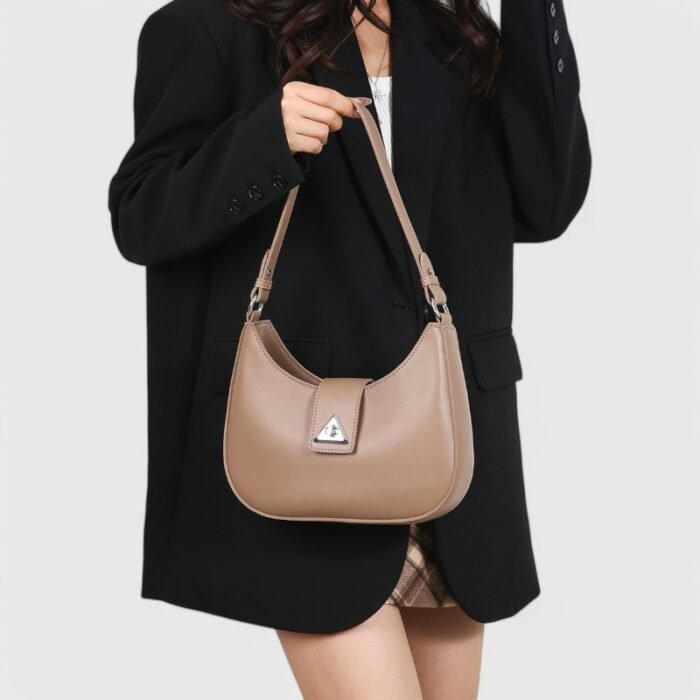 Modern Oval Fancy Shoulder Bag with Curved Lock - Image 18