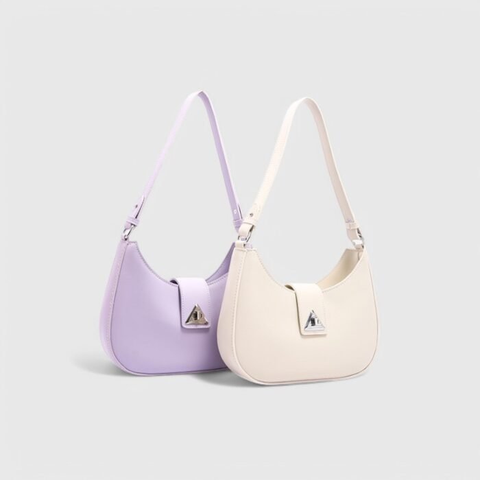 Modern Oval Fancy Shoulder Bag with Curved Lock - Image 14