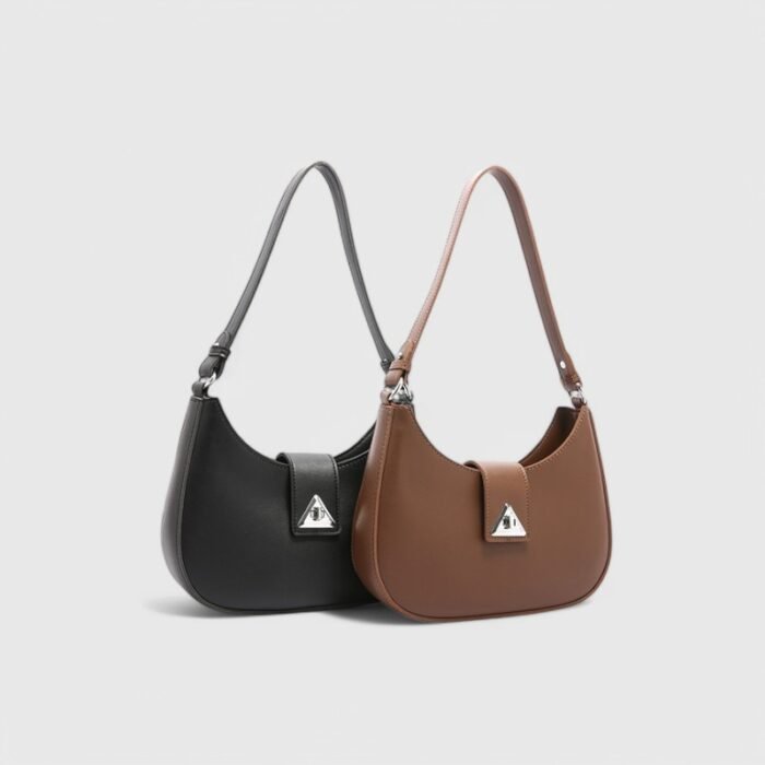 Modern Oval Fancy Shoulder Bag with Curved Lock - Image 13