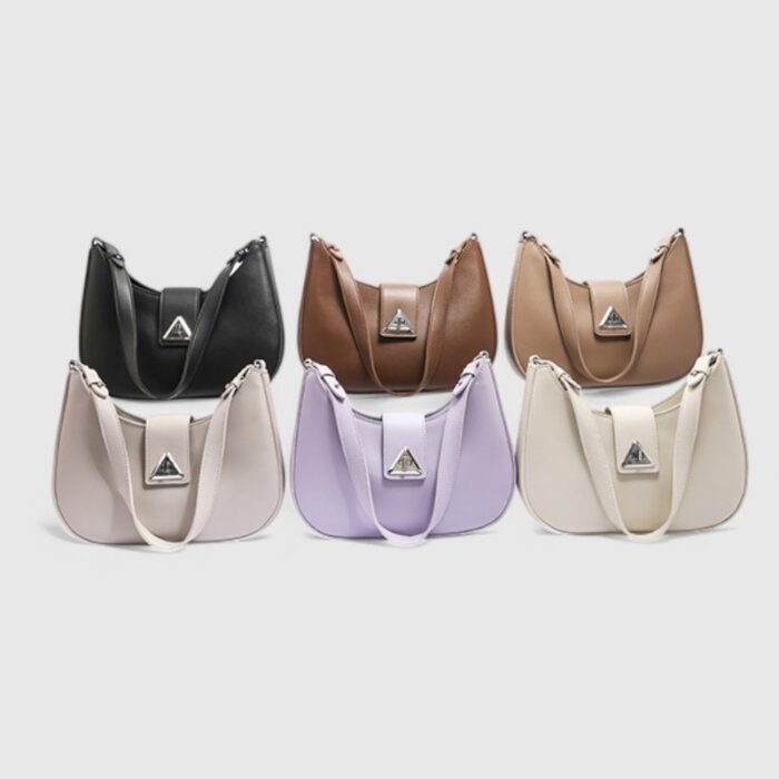Modern Oval Fancy Shoulder Bag with Curved Lock - Image 15
