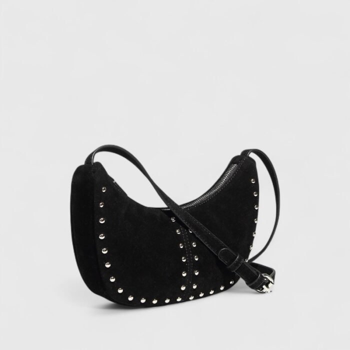 Mini Rivet Saddle Suede Shoulder Bag - Image 6