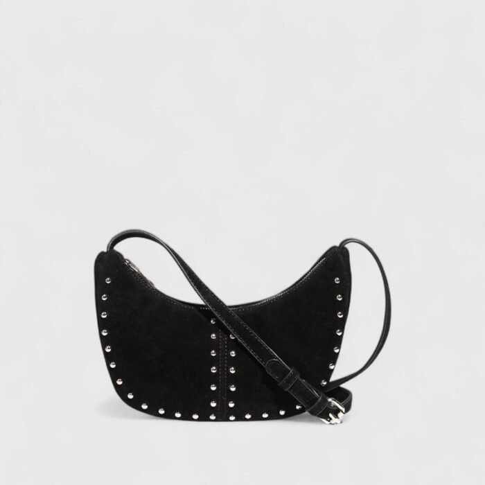 Mini Rivet Saddle Suede Shoulder Bag - Image 2