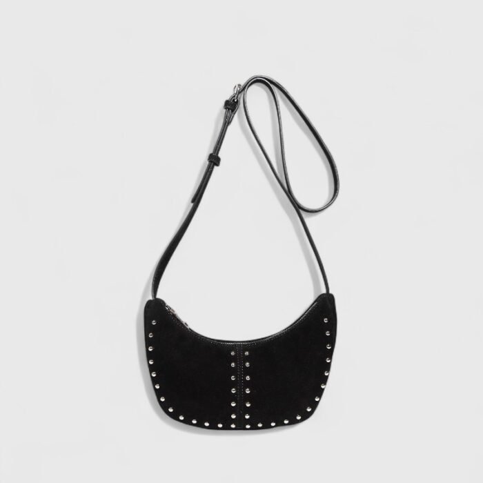 Mini Rivet Saddle Suede Shoulder Bag - Image 7