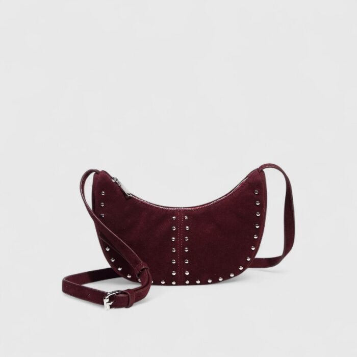 Mini Rivet Saddle Suede Shoulder Bag - Image 1