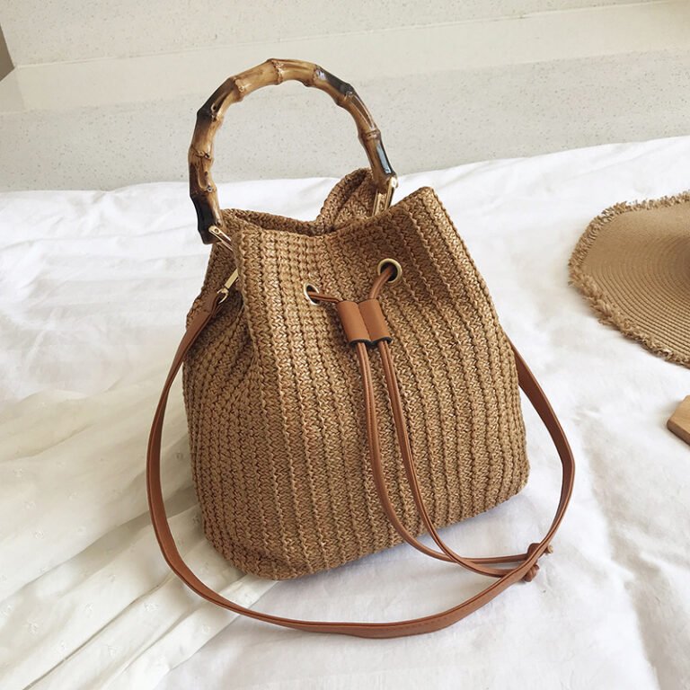 Semi-Circular Woven Purse Straw Crossbody Brown Bag