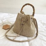 Semi-Circular Woven Purse Straw Crossbody khaki Bag