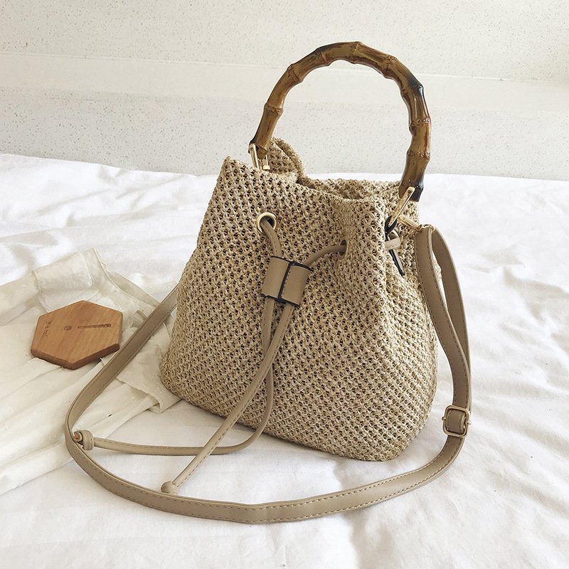 Semi-Circular Woven Purse Straw Crossbody khaki Bag