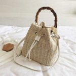 Semi-Circular Woven Purse Straw Crossbody white Bag