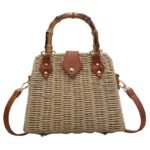 WovenEdge Bamboo Straw Crossbody Bag Brown