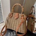 WovenEdge Bamboo Straw Crossbody Bag