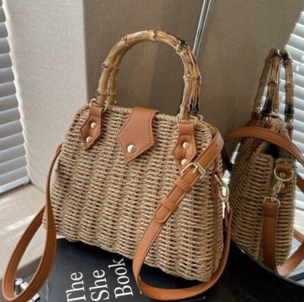 WovenEdge Bamboo Straw Crossbody Bag