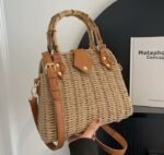 WovenEdge Bamboo Straw Crossbody Bag Light brown