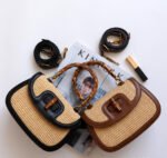 UrbanSaddle Straw Crossbody Bag brown black