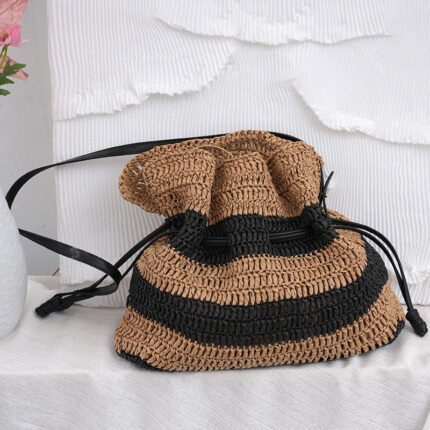Black & Brown Breeze Straw Crossbody Bag