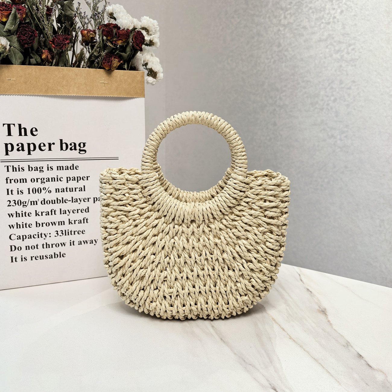 Minimalist Urban Tote Straw Crossbody White Bag