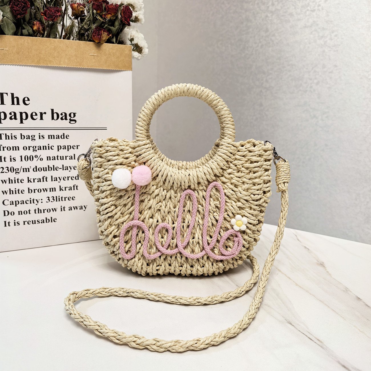 Minimalist Urban Tote Straw Crossbody White Bag