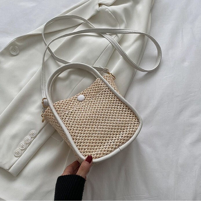 WovenEra Spring Straw Crossbody Bag White