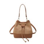 CityStitch Soft Drawstring Straw Crossbody Bag khaki