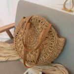 Round Boho Woven Crossbody Bag Brown