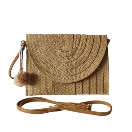 Natural Papyrus Straw Crossbody khaki Bag